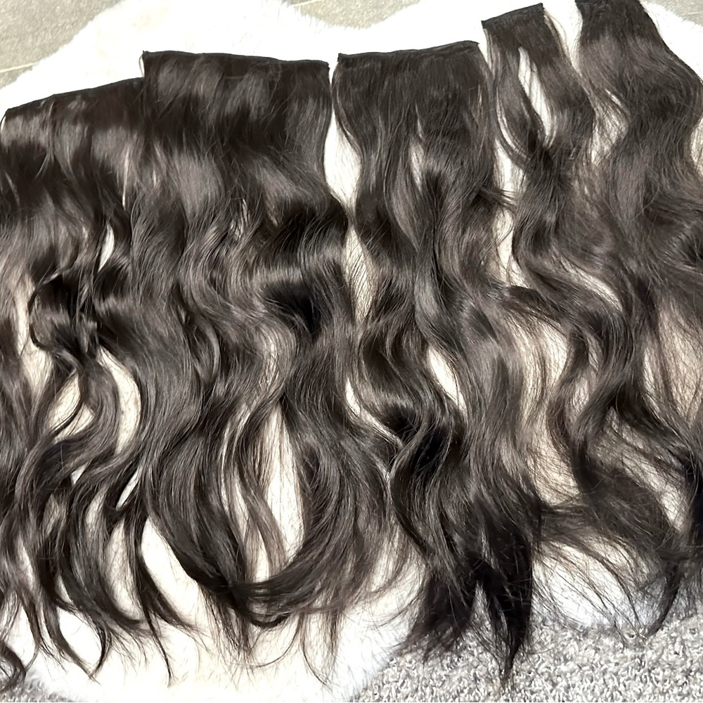 Synthetic dark brown wavy hair extensions~20”